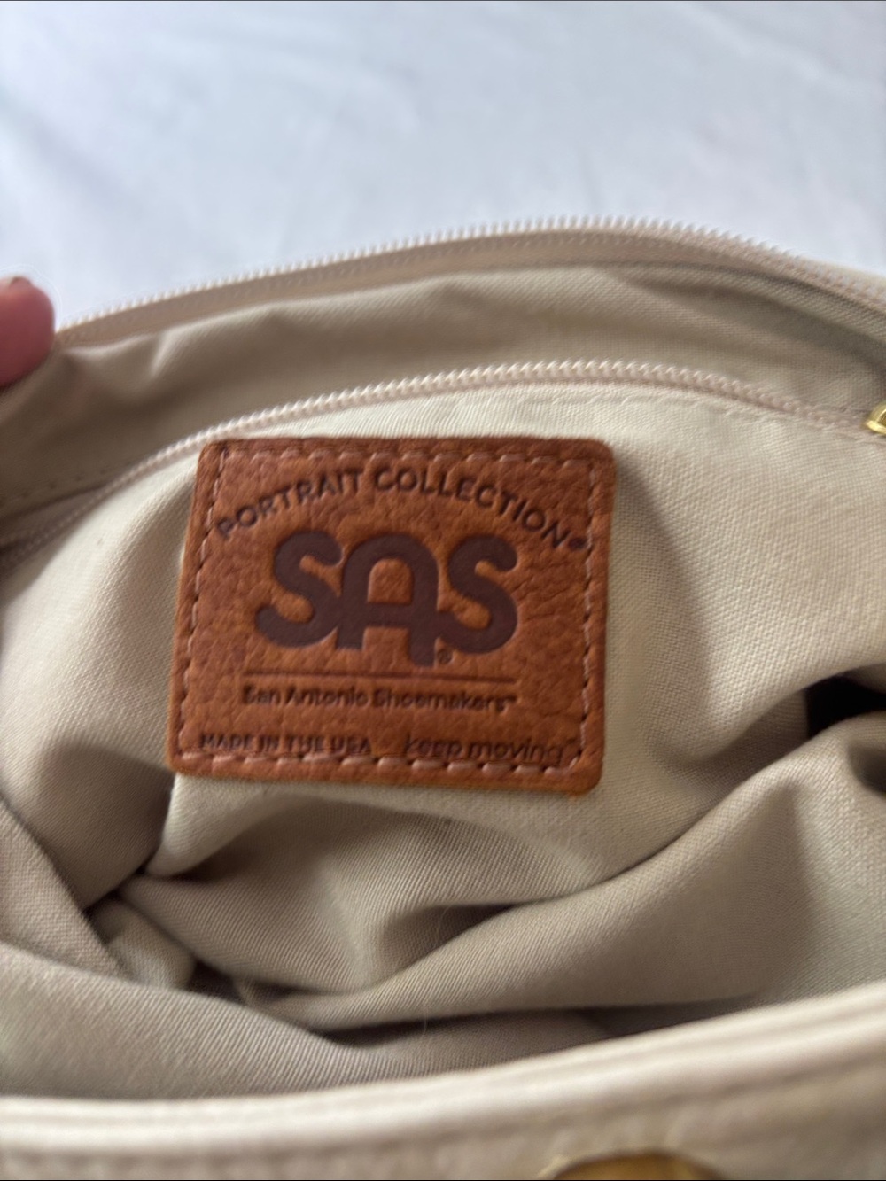 SAS Beige Canvas Tote with Brown Leather Logo Patch Vintage Mint Condition
